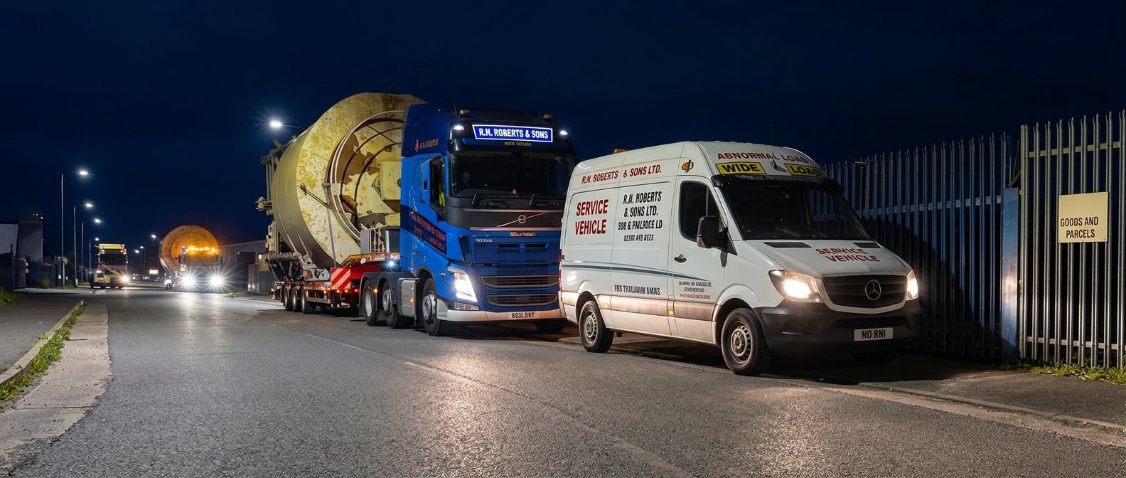 RN Roberts abnormal load escort vehicle in North Wales