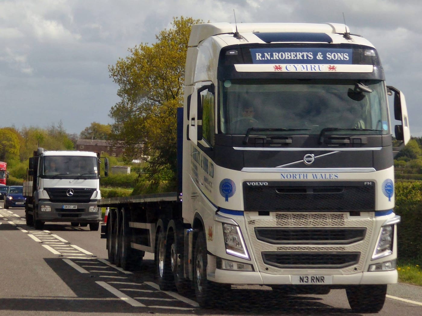 RN Roberts Volvo articulated lorry on the road in North Wales