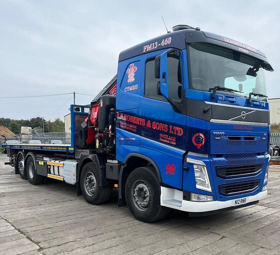 RN Roberts HIAB flatbed lorry in the depot yard