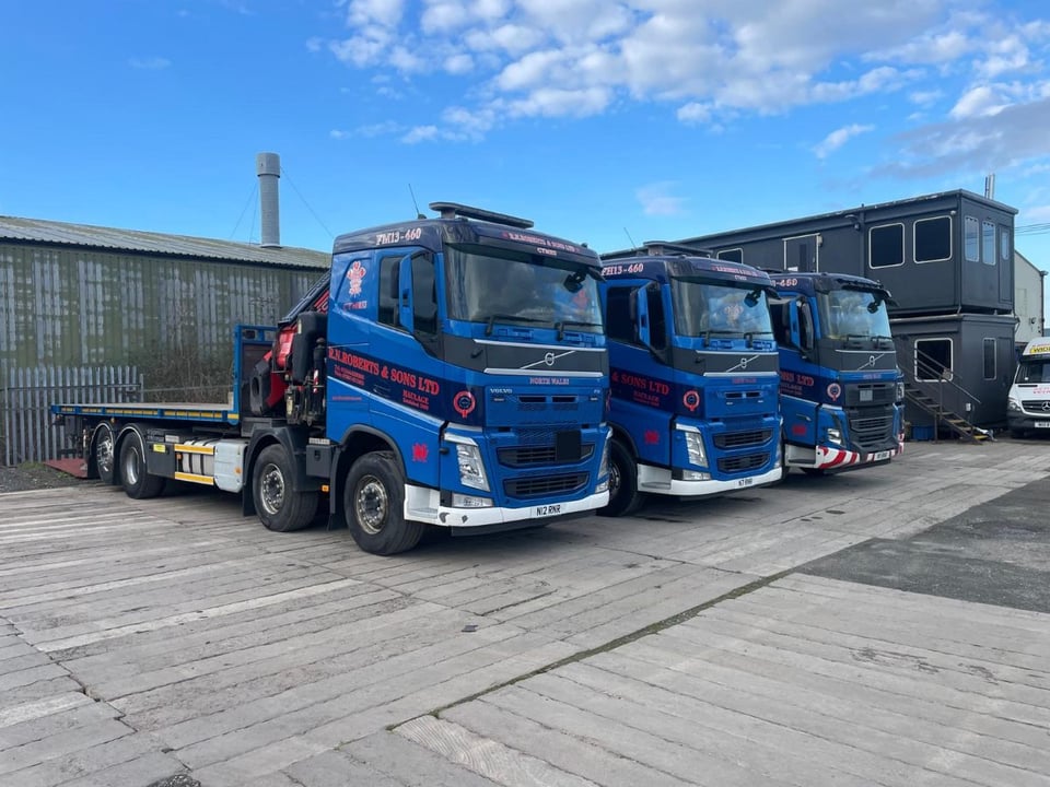 Line-up of RN Roberts HIAB lorries at the depot