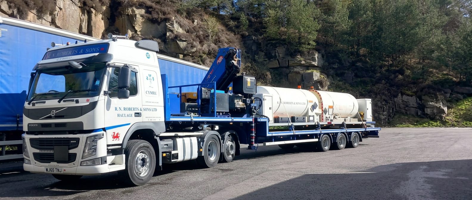 MLR Trailers Hiab stepframe trailer for hire, North Wales